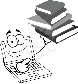 Royalty Free Clipart Image of a Laptop Holding Books