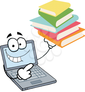 Royalty Free Clipart Image of a Computer Holding Books