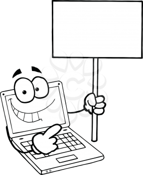 Royalty Free Clipart Image of a Computer Holding a Sign