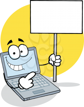 Royalty Free Clipart Image of a Computer With a Sign