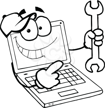 Royalty Free Clipart Image of a Computer Holding a Wrench
