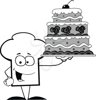 Royalty Free Clipart Image of a Chef's Hat Holding a Cake