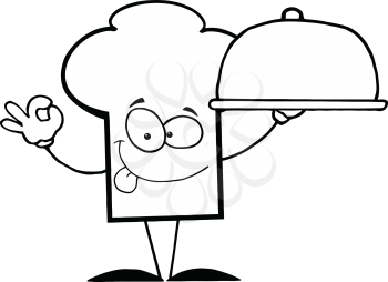 Royalty Free Clipart Image of a Chef's Hat With a Domed Tray
