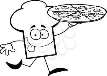 Royalty Free Clipart Image of a Chef's Hat Running With a Pizza