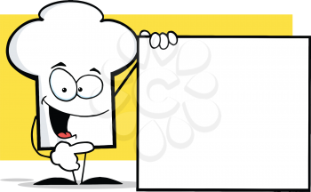 Royalty Free Clipart Image of a Chef's Hat Pointing to a Blank Sign
