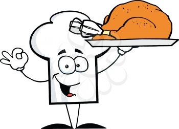 Royalty Free Clipart Image of a Chef's Hat With a Turkey Roast