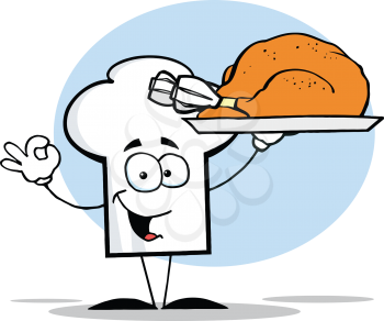 Royalty Free Clipart Image of a Chef's Hat With a Turkey