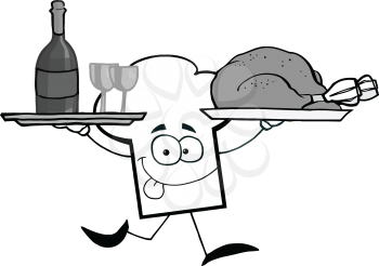 Royalty Free Clipart Image of a Chef's Hat With Trays of Turkey and Wine