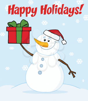 Royalty Free Clipart Image of a Holiday Greeting With a Snowman