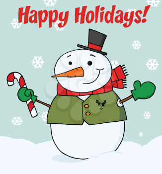 Royalty Free Clipart Image of a Happy Holidays Greeting With a Snowman