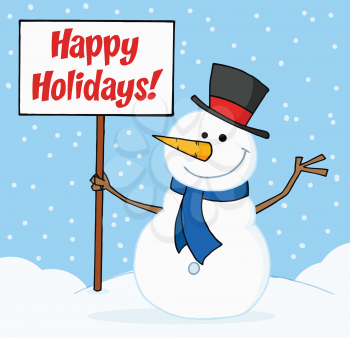 Royalty Free Clipart Image of a Happy Holidays Greeting With a Snowman
