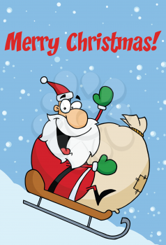 Royalty Free Clipart Image of a Santa Coming Downhill on a Sled