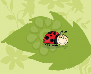 Royalty Free Clipart Image of a Ladybug on a Leaf