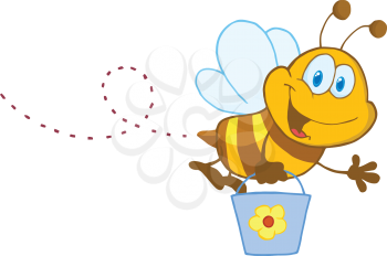 Royalty Free Clipart Image of a Bee With a Bucket