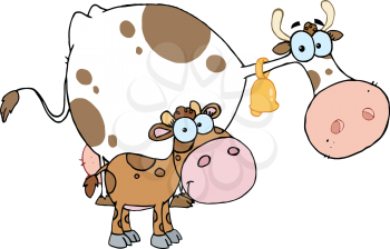 Royalty Free Clipart Image of a Mother Cow and Calf
