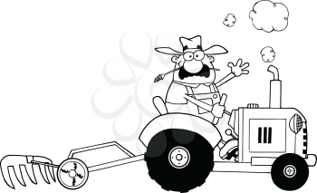 Royalty Free Clipart Image of a Farmer Riding a Tractor