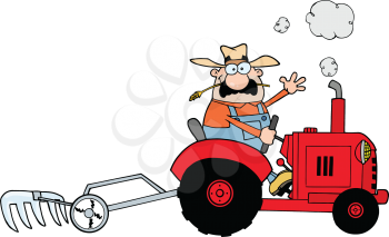 Royalty Free Clipart Image of a Farmer on a Tractor