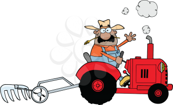 Royalty Free Clipart Image of an African American Farmer on a Tractor