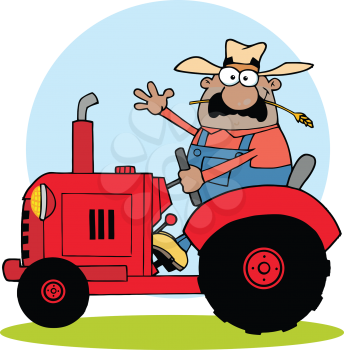 Royalty Free Clipart Image of an African American Farmer on a Tractor
