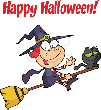 Royalty Free Clipart Image of a Witch on a Happy Halloween Greeting