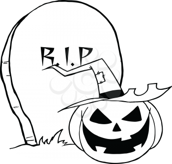 Royalty Free Clipart Image of an RIP Gravestone and Jack-o-Lantern