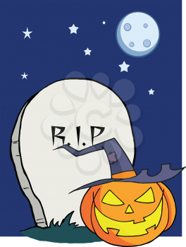 Royalty Free Clipart Image of an RIP Gravestone and Jack-o-Lantern