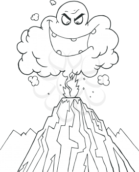 Royalty Free Clipart Image of a Cloud Over a Volcano