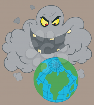 Royalty Free Clipart Image of a Grey Cloud Over Earth