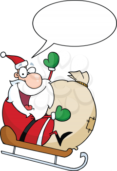 Royalty Free Clipart Image of Santa on a Sled With a Speech Bubble