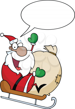Royalty Free Clipart Image of Santa on a Sled With a Conversation Bubble