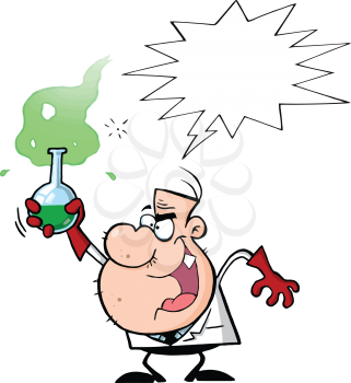 Royalty Free Clipart Image of a Mad Scientist With a Conversation Bubble