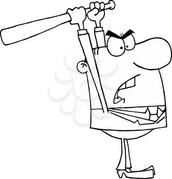 Royalty Free Clipart Image of an Angry Man With a Baseball Bat