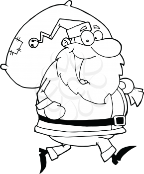 Royalty Free Clipart Image of Santa Carrying a Sack of Toys