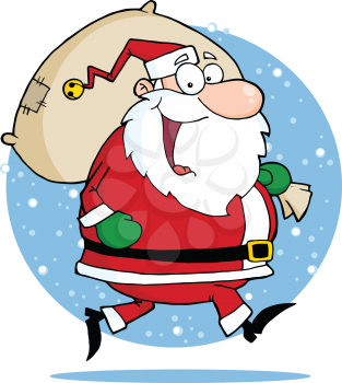 Royalty Free Clipart Image of a Santa in a Hurry