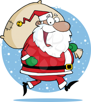 Royalty Free Clipart Image of an African American Santa Carrying a Big Bag