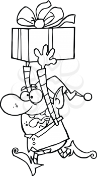 Royalty Free Clipart Image of an Elf Running With a Gift