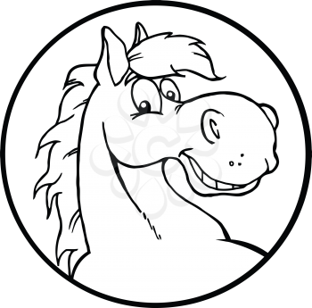 Royalty Free Clipart Image of a Smiling Horse in a Circle