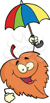 Royalty Free Clipart Image of a Leaf With an Umbrella