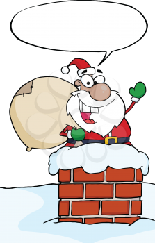 Royalty Free Clipart Image of an African American Santa in a Chimney With a Speech Bubble
