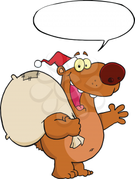 Royalty Free Clipart Image of a Santa Bear With a Conversation Bubble
