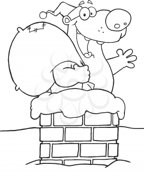 Royalty Free Clipart Image of a Bear in a Chimney