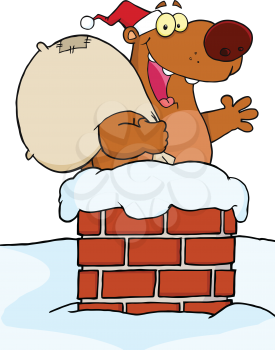Royalty Free Clipart Image of a Happy Santa Bear in a Chimney