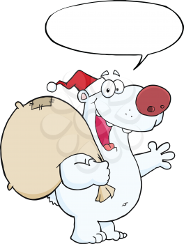 Royalty Free Clipart Image of a Waving Santa Polar Bear With a Speech Bubble