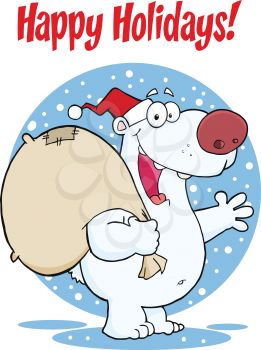Royalty Free Clipart Image of a Waving Santa Polar Bear