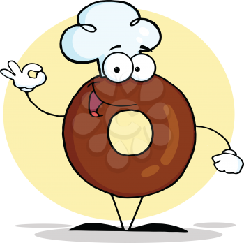 Royalty Free Clipart Image of a Donut Giving an OK Sign