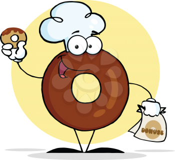 Royalty Free Clipart Image of a Doughnut With a Bag of Doughnuts