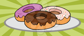 Royalty Free Clipart Image of a Plate of Donuts