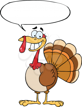 Royalty Free Clipart Image of a Turkey With a Conversation Bubble