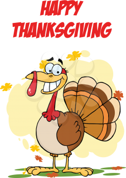 Royalty Free Clipart Image of a Turkey on a Happy Thanksgiving Greeting