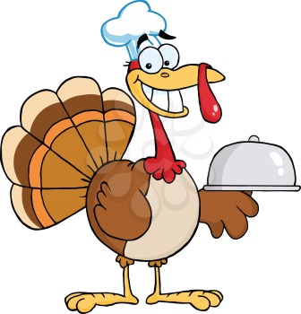 Royalty Free Clipart Image of a Turkey With a Serving Platter